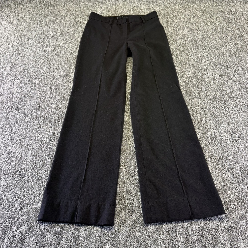 Theory Pants Womens 0 Black Wool Classic Minimalist Pinched Front Flared Leg USA